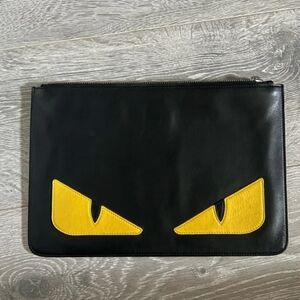 Fendi Black Leather Clutch with Yellow Eyes